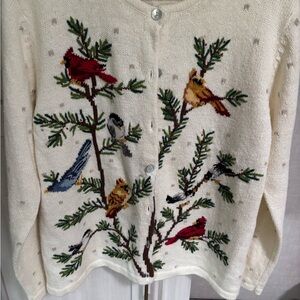 Nature-Inspired Cream Cardigan with Bird Embroidery